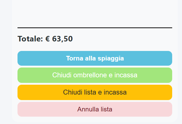 Chiusura della lista in Belix con il totale già calcolato